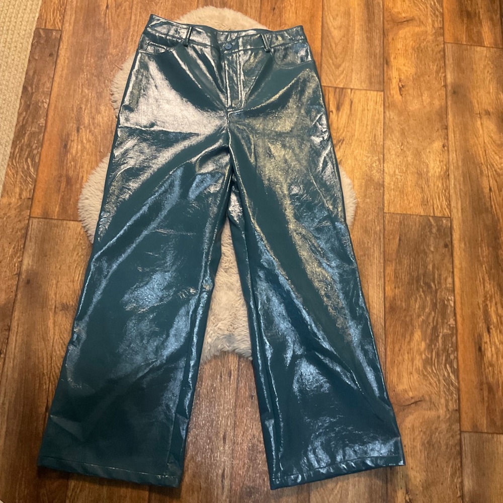 Cider Faux Leather Wide Leg‎ Pants Size XL Dark Teal Green Women's
